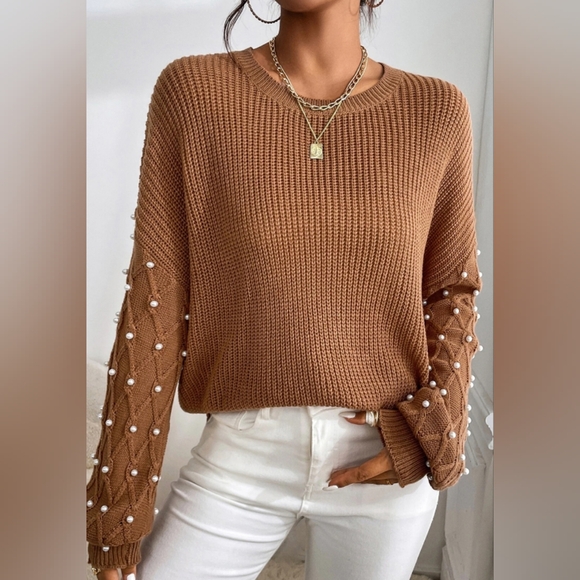 Pearl Detail Round Neck Long Sleeve Sweater - Picture 7 of 7